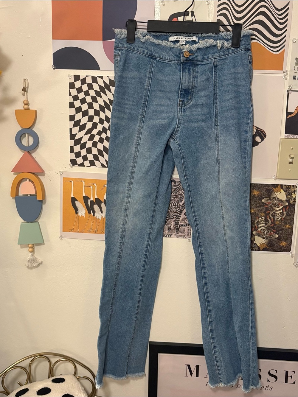 Celebrity Pink Raw Waistband Seam Detail Jeans Size 7/28